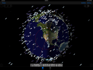 GoSatWatch is a useful App that tracks satellites in real time. This image reveals all of the satellites in our area at 7:00 pm this evening. The App allows users to click on any satellite to discover its speed, altitude, distance, and location in the sky relative to the user. Thank GJH member Mike Maurer for alerting us to this gem.